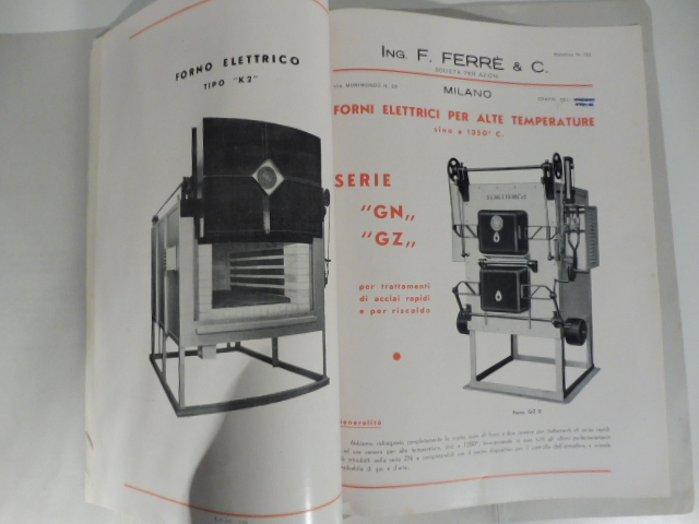 Forni elettrici industriali. Ing. F. Ferrè & C. Cartella con preventivi e tavole illustrate